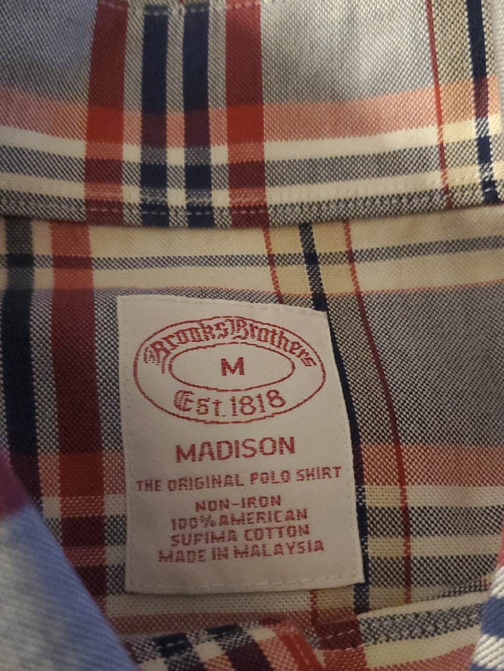 Brooks Brothers Plaid Madison Polo Shirt - Red, Navy, Cream